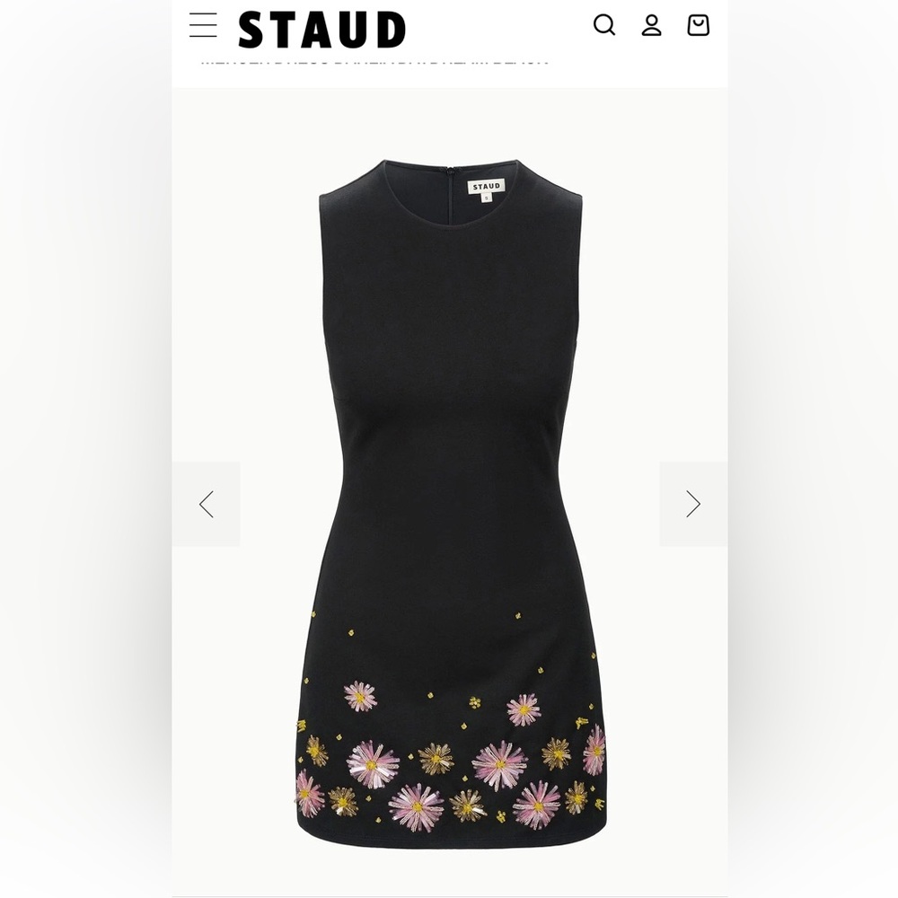 STAUD Black Mercer Sleeveless Dress with Floral Embroidery